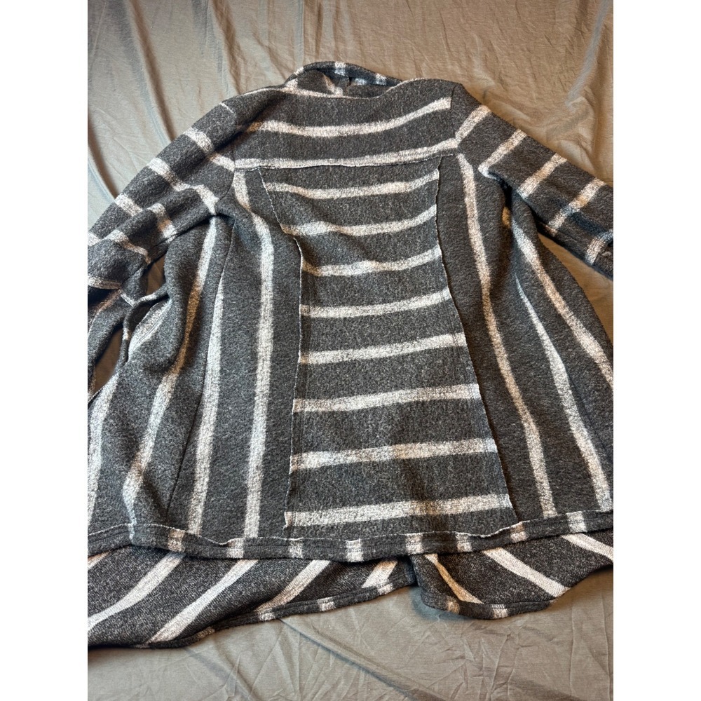 Knox Rose Gray Striped Open Front Cardigan Lace Up Sleeve Small - Picture 11 of 16